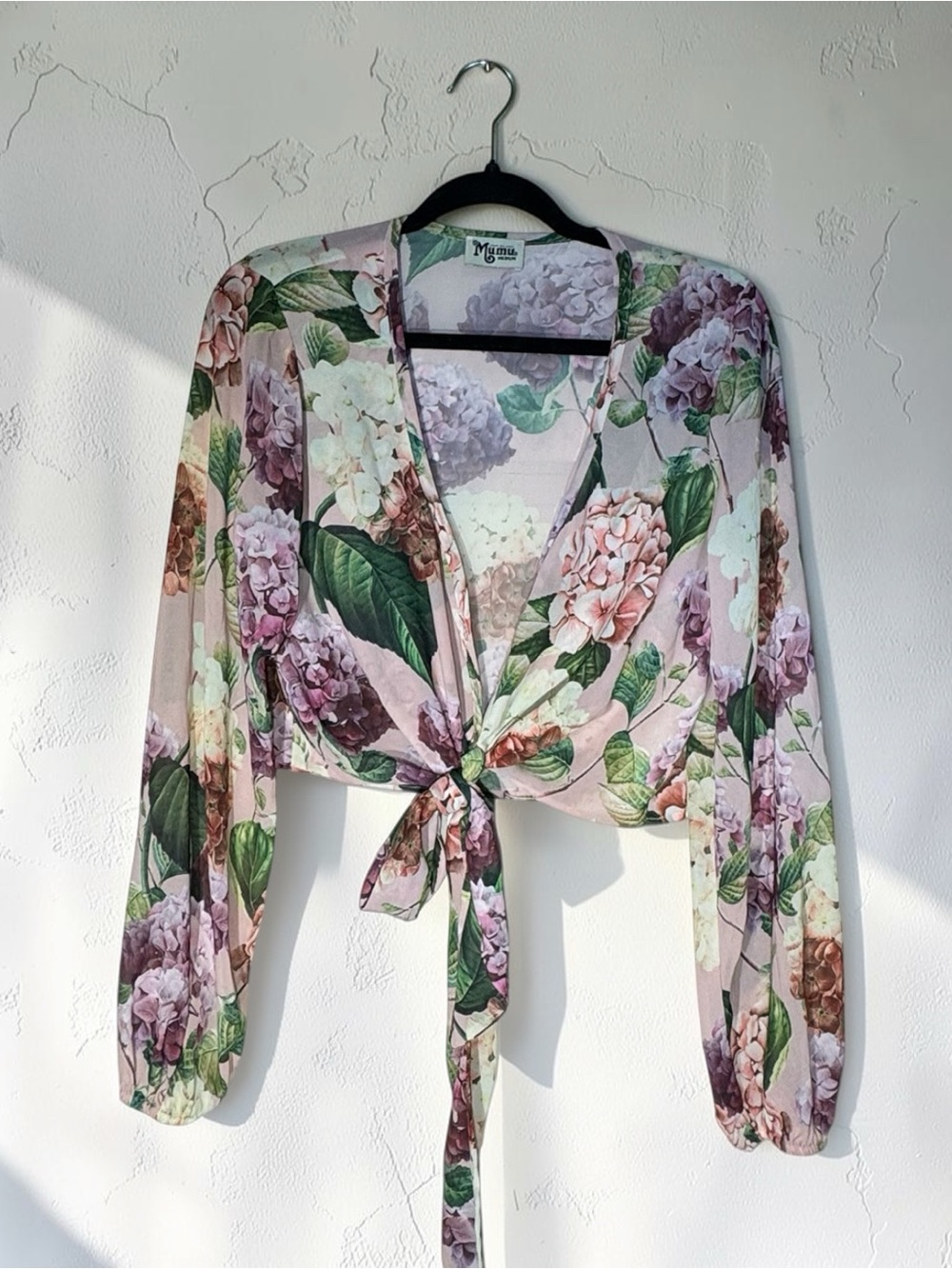 Show Me Your Mumu Floral Pastel Pink Tropical Print Tie Waist Blouse Size Medium